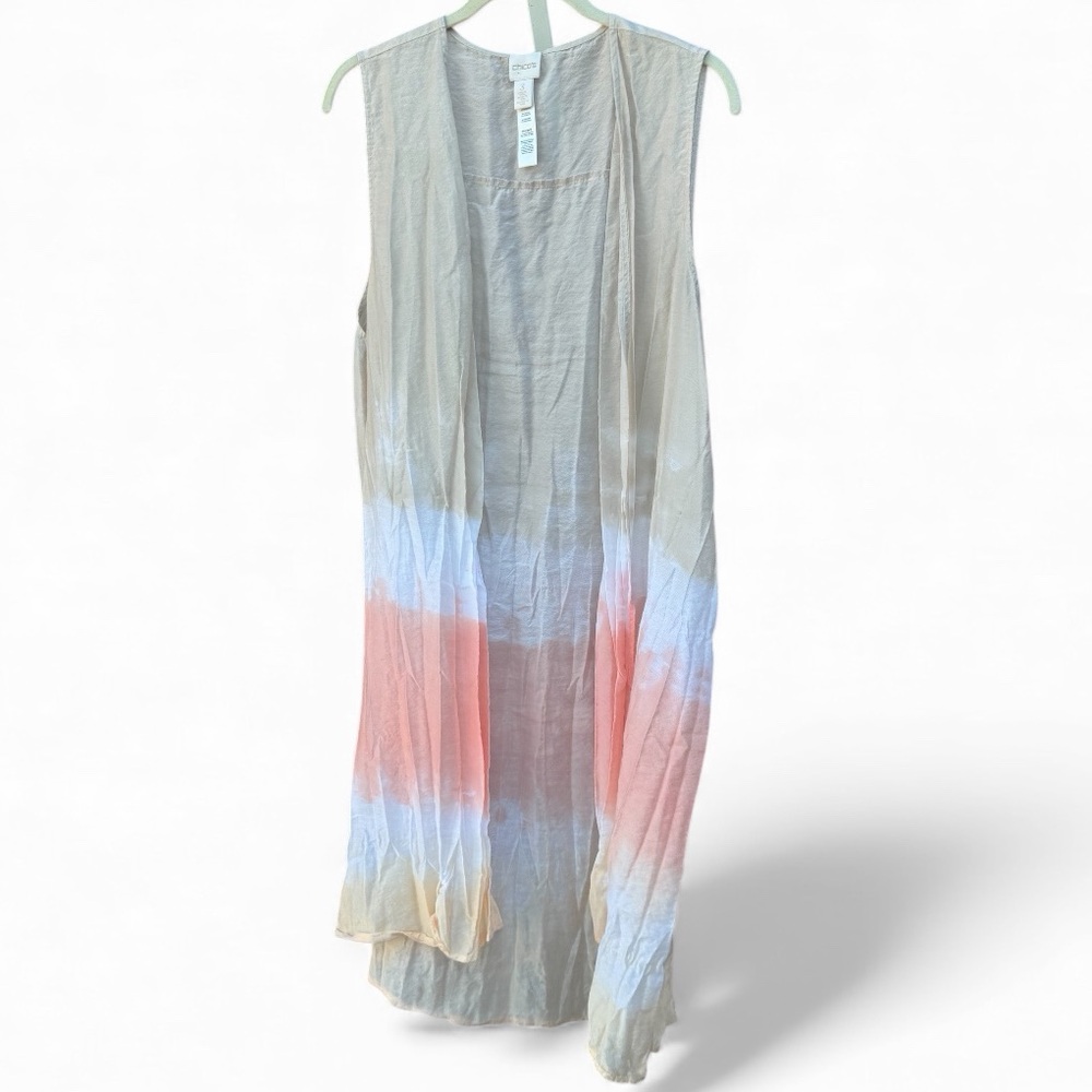Chico's Beige Coral Yellow Ombré Duster Vest, Size 3/XL